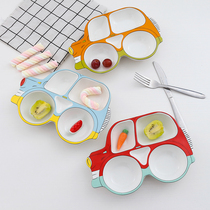 Childrens plate Tableware grid Ceramic cartoon grid plate Baby cute breakfast plate Creative home car plate