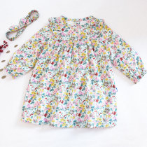 Classic BP color~Export grade 80-130 Girls double cotton liber * y floral pleated spring and autumn dress