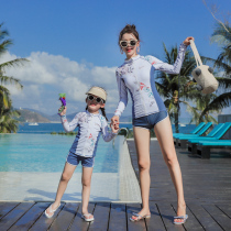 Parent-child swimsuit female mother and daughter new belly thin three-piece flat angle Conservative long sleeve sunscreen Korean hot spring children