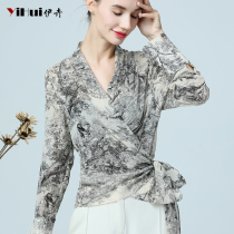 2021 spring new snow-spinning shirt woman long sleeve blouse with waist display slim strap shirt v collar little sweatshirt and summer clothes