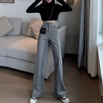 Tide brand corduroy wide leg pants female spring and autumn high waist drop feel mopping pants retro loose casual straight pants long pants