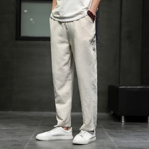Summer thin linen pants mens casual trendy brand all-match straight loose large size trousers cotton and linen pants Chinese style