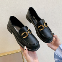 Black small leather shoes female British flat sole shoes 2021 new spring and autumn thin lazy one pedal loafers