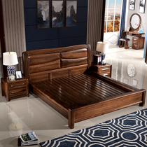 Black walnut bed Double bed 1 8 meters solid wood bed Master bedroom modern simple Nordic high box air pressure bed storage bed