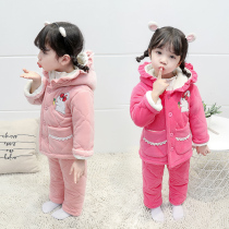 Childrens pyjamas winter thickened with three layers of clip cotton girl Home Clothing Suit Children Womens Baby Gushed Warm Cotton