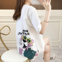 Korea short sleeve T-shirt female summer 2021 loose medium long size ins Super fire top half sleeve slim Joker