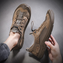 Summer mens shoes breathable thin shoes net shoes Baotou outdoor middle-aged dad deodorant casual shoes mens sneakers