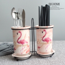 ins Flamingo marble ceramic chopsticks tube double-tube chopsticks frame mildew drain chopsticks box chopsticks box chopsticks storage rack