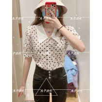 MAJE 21 early spring women embroidery lapel polka dot print short sleeve shirt top MFPCM00192