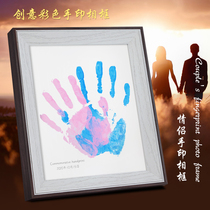 miu hand and foot print 100 days commemorative gift palm print painting big hand plus small hand gift couple color photo frame diy