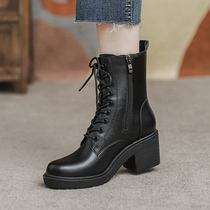 Martin boots female English style 2021 Autumn New Joker thick heel lace up short boots ins tide round head Net red medium boots