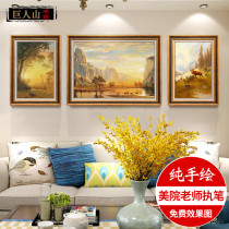  European-style living room landscape oil painting pure hand-painted sofa background wall decoration painting American restaurant triptych landscape hanging painting