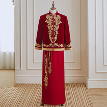 Velvet Xiuhe clothing mens wedding Chinese groom clothing costume mens Tang suit dragon and phoenix coat 2021 new autumn