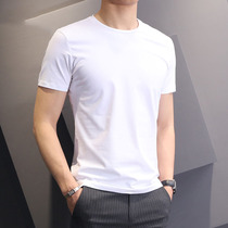 Rich and expensive bird white t-shirt male short sleeve Korean version sashimi round collar pure cotton Compassionate Tide Casual Pure mans undershirt