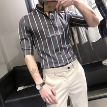 Summer new seven-point sleeve shirt mens short sleeve Korean trend British slim handsome business stripe casual shirt