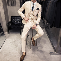 Suit suit men trend Korean version of casual handsome three-piece professional self-cultivation dress wedding annual evening dress