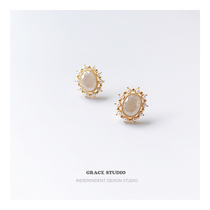 G S French girl vintage retro French style ear nail small crowdlined zircon pearl earrings