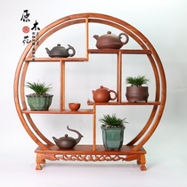 Home pendulum Flowers Pear Wood Multi Treasure Cockloft Red Wood Large Bou Ancient Rack Solid Wood Mortise and Purple Sand Pot Display Show Shelf Widening