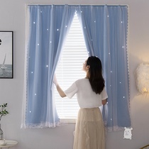 Girls room curtains Tatami kitchen half-cut short finished product Self-adhesive balcony free perforated curtain shading free installation New