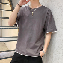 Cotton short sleeve T-shirt mens summer tide fashion ins loose five-point half-sleeve shirt Joker summer clothes