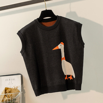 Spring and Autumn Vest Knitted Outer Goose Sweater Womens Shirt Sleeveless Japanese Style Wear and Shoulder