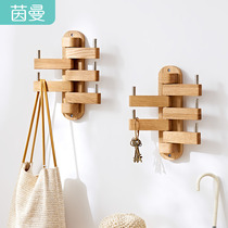 Solid wood coat rack Nordic bedroom wall hanging clothes rack Oak living room creative hanging bag rack Entrance rotating hanger