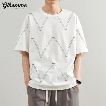 2022 Summer new men short sleeves T-shirts Loot Loose Printed Clothing Brief 100 hitch casual trend Half sleeves