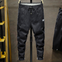 2021 New stretch casual pants mens loose straight mens trend Joker autumn and winter lace long pants mens tide