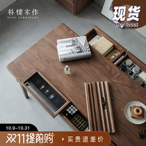 Pu Su Mu Nordic light luxury solid wood desk black walnut modern simple home study office computer desk