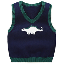 Impression childhood childrens sweater vest spring and autumn outer wear knitted dinosaur boys vest waistcoat wool horse clip tide