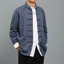 Baifulong Chinese style Tang suit fashion men spring dress buckle coat ethnic style Chinese casual buckle top