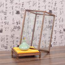 Antique Guanyin vase dust Buddha statue glass cover carving crafts base transparent display box