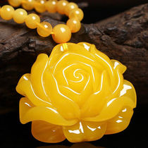 Oil yellow old beeswax pendant Rose Long necklace drop chain mens and womens second generation beeswax water droplets National Wind pendant