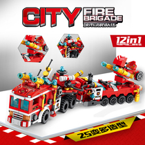 Childrens puzzle force assembly building blocks City fire truck series model Boys  toys 6-7-10 years old gift