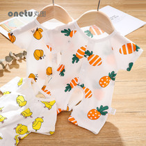 Baby jumpsuit cotton climbing clothes baby clothes thin summer men and women short sleeve open stall ha clothes newborn summer clothes