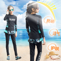 Hot spring Korean childrens swimsuit Girls and girls swimwear Medium and large virgin girls split sunscreen long sleeve quick-drying wetsuit