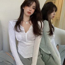 Vanya white long sleeve T-shirt woman Spring and autumn temperament design Sexy v-collar tightness and hit a shirt