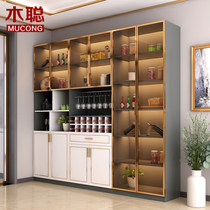 Modern light luxury sideboard wine cabinet wine cabinet tea cabinet against wall simple household living room glass display cabinet solid wood can be customized