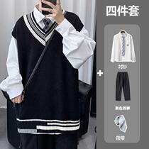 Four sets-dk uniform jk sweater suit Mens college Wind V collar waistcoat Waistcoat Clothing Blouse Shirt Big Code Class Dress