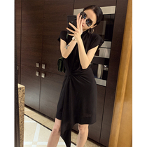 MKHF design sense irregular silk small black dress hidden meat thin modified arms In short compatible with a lot of body