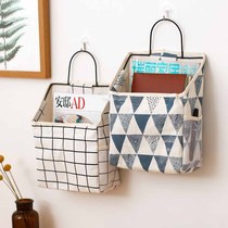 Simple cotton linen fabric art Book sundries storage Wall-mounted storage bag Wall-mounted storage hanging bag Bedroom dormitory artifact