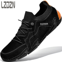 100 hitchhiking real leather shoes wave shoes mens shoes a foot pedal sloth hand soft bottom 2021 new winter men