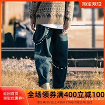 Purify eyeball original homemade Hiphop High Street streamer straight overalls mens tide loose drape pants