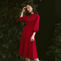 Wedding toast bride modern wine red casual clothes usually wear long sleeves engagement small dress dress