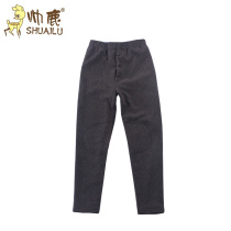 Handsome deer autumn and winter mens and womens baby plus velvet thickened warm pants Childrens non-inverted velvet leggings thermal pants 90-160
