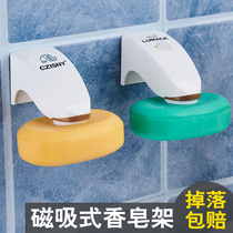 Korean magnet soap suction device creative soap box bathroom suction cup wall-mounted storage drain soap holder free from punching