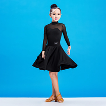 Girls Latin dance competition clothing Sikasso black green big red autumn and winter long-sleeved high-neck dance practice dress