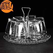 Glass Cup with cup holder drain tray teacup set with household heat-resistant tea cup beer cup thick anti-hot