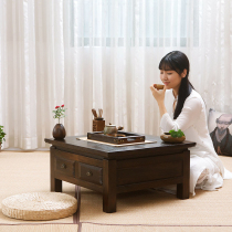 Chinese household solid wood bay window table Tatami low table Kang several tea tables Vintage tea room with drawer square tea table