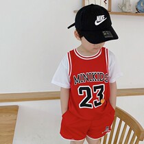 2022 new childrens clothes Summer basketball uniforms 2022 new childrens sports suit 23 Number of trendy short sleeves fake two